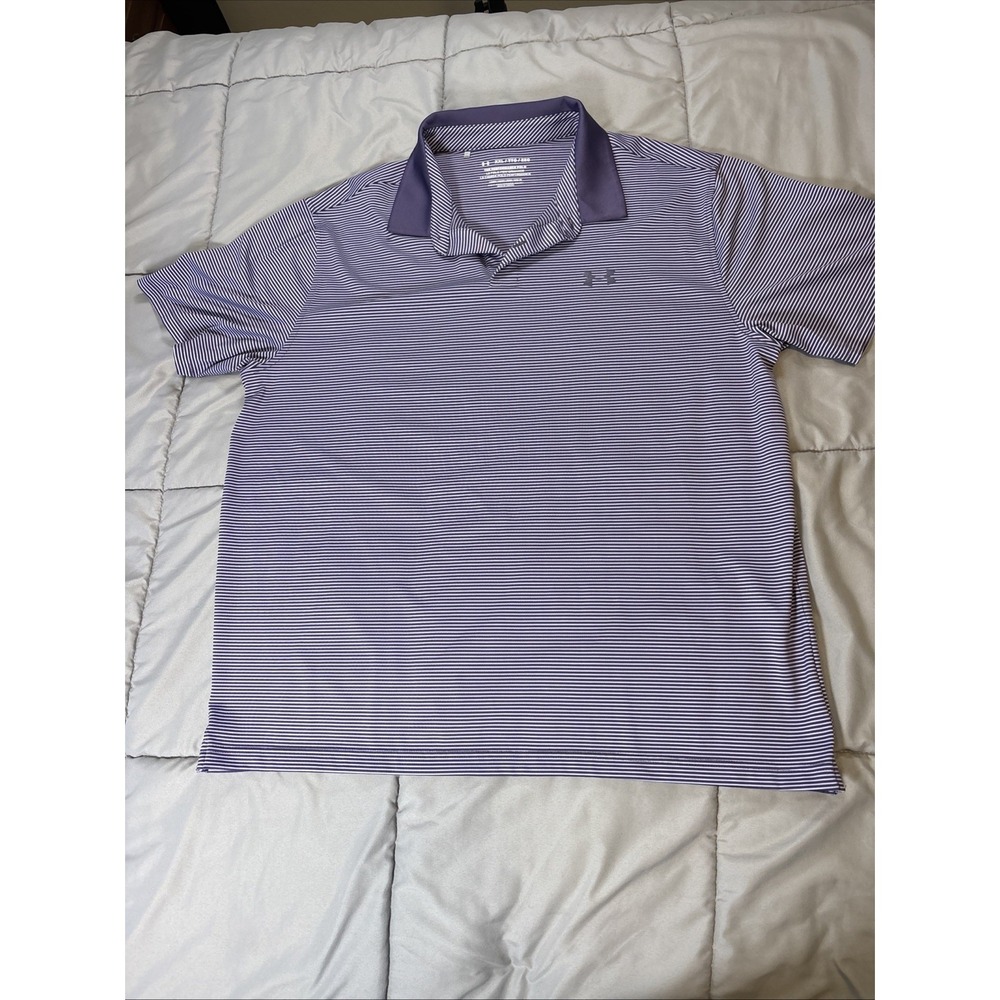 Under Armour Performance Polo Shirt Mens 2XL Lavendar/Purple Stripe Short Sleeve